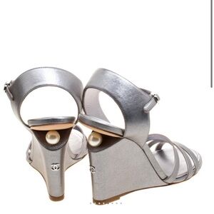 Chanel Metallic Calfskin Pearl Wedge Sandals